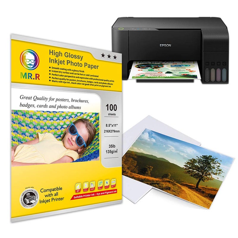 MR.R Single Side High Glossy Inkjet Photo Paper Letter Size 8.5"x11" with 100 sheets per pack 135gsm 35LB - Image 4